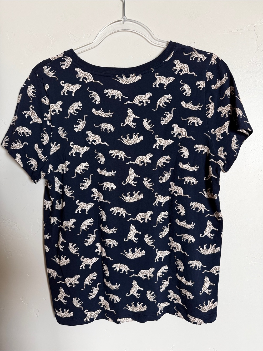 J. Crew 100% Cotton Navy Tee with Cream Leopard Motif Knit Top - Picture 6 of 9